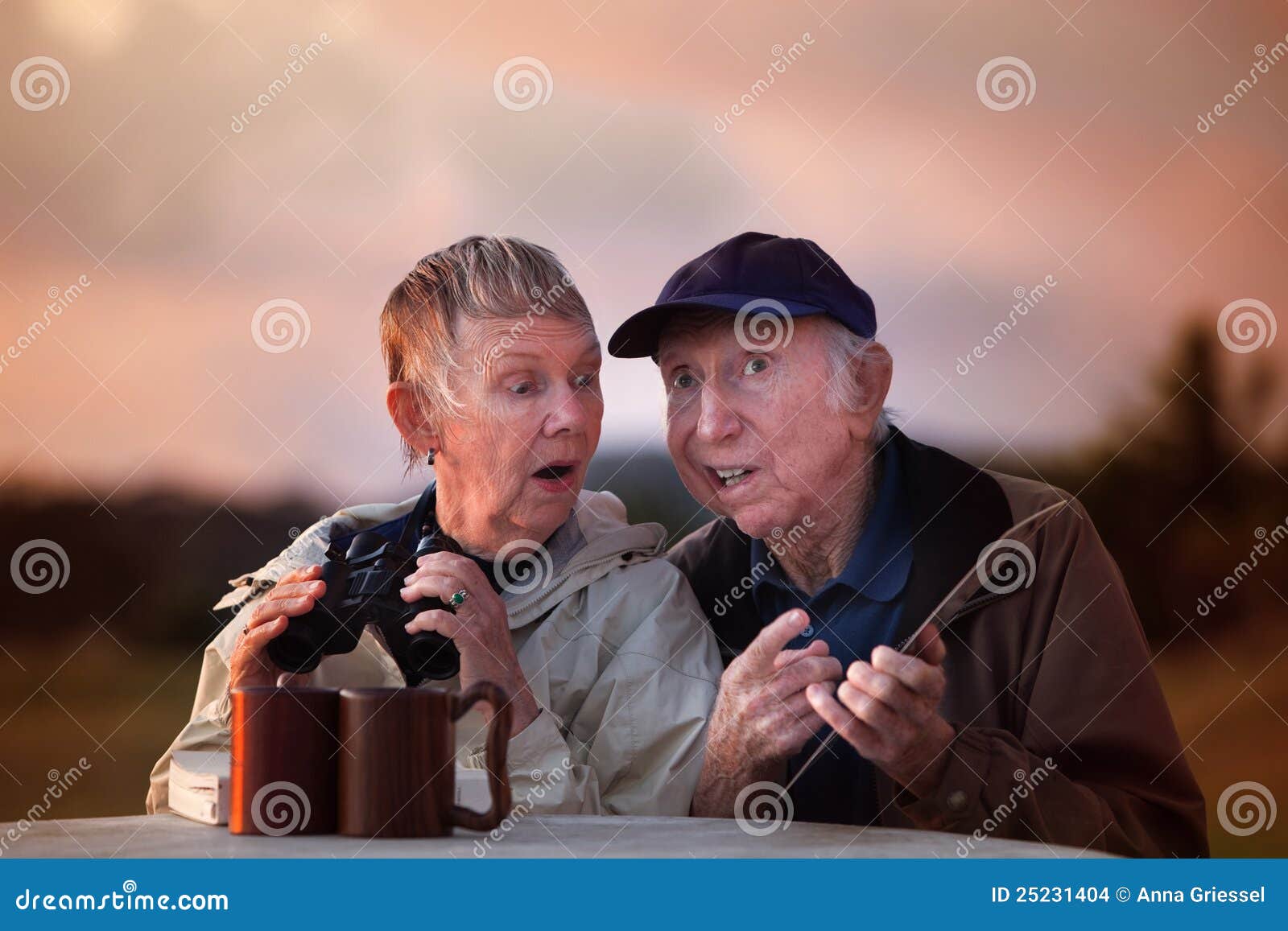 Senior Couple with Binoculars Stock Photo Image of bird