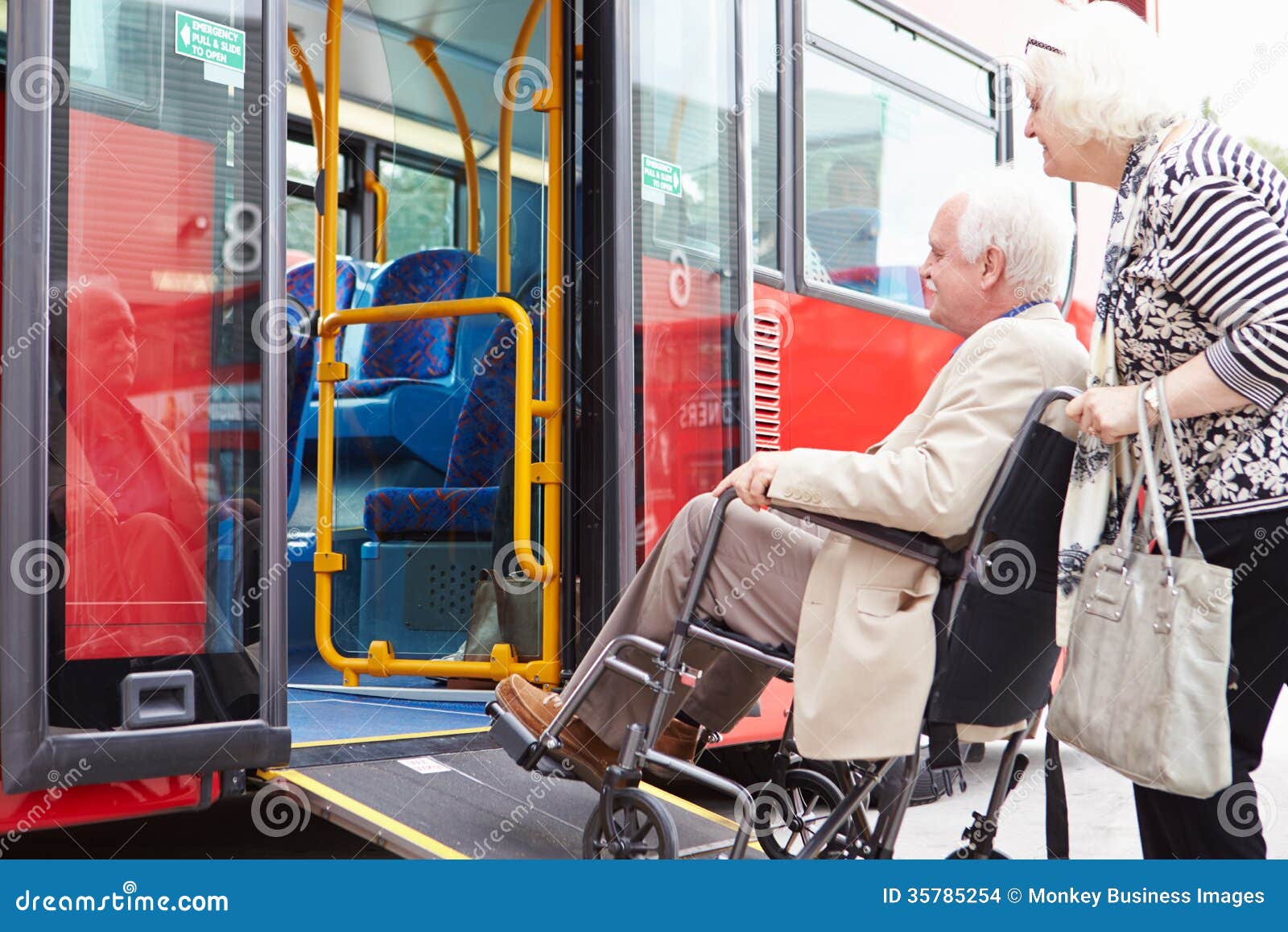 Senior Couple Boarding Bus Using Wheelchair Access Ramp Stock Photo Image of people, disabled