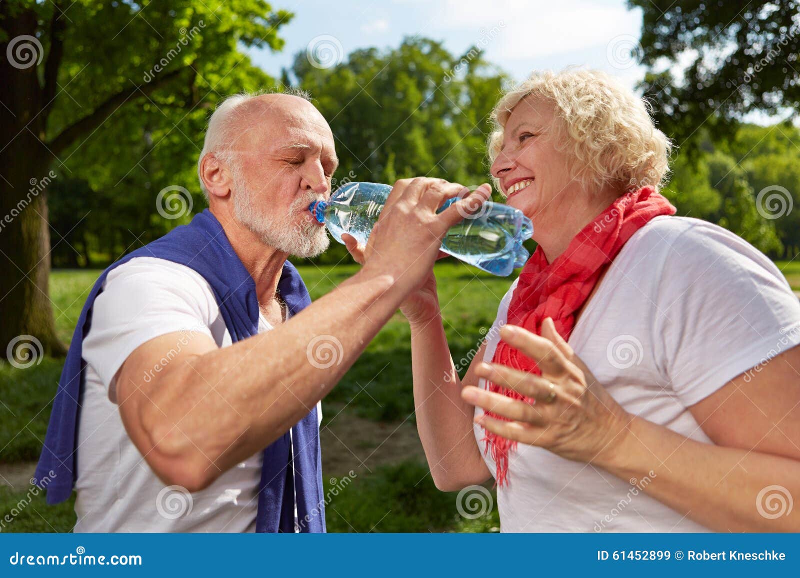 Senior Couple Drinking Water in Summer Stock Image Image of nature