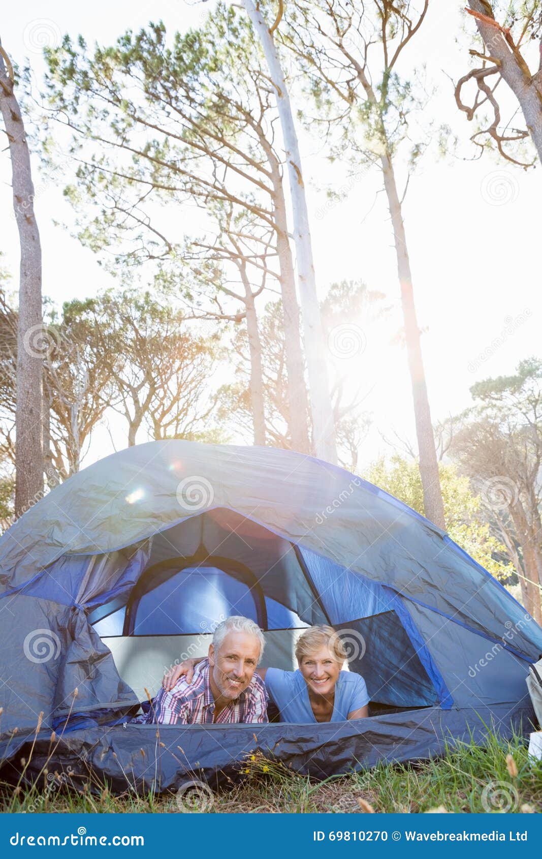 Senior Couple Elongating Inside Their Tent Stock Photo Image of