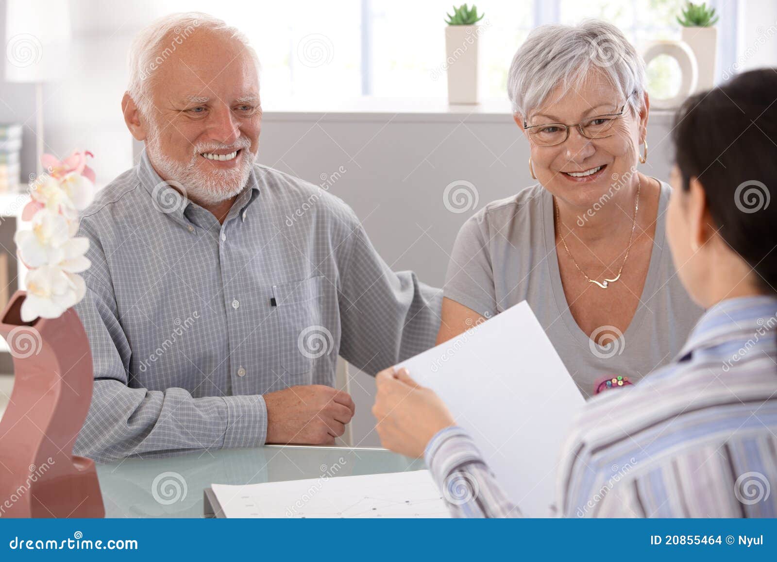 Senior Couple at Financial Advisor Smiling Stock Photo Image of group, diagram 20855464