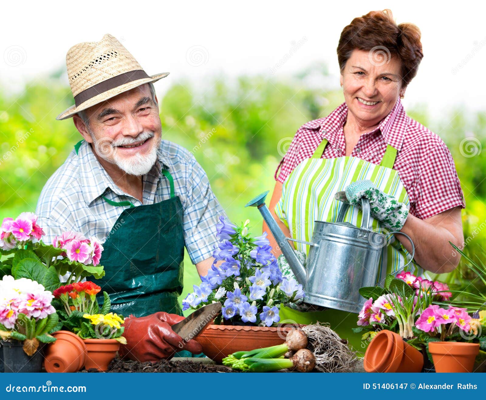 Senior Couple in the Flower Garden Stock Image - Image of couple, happy ...