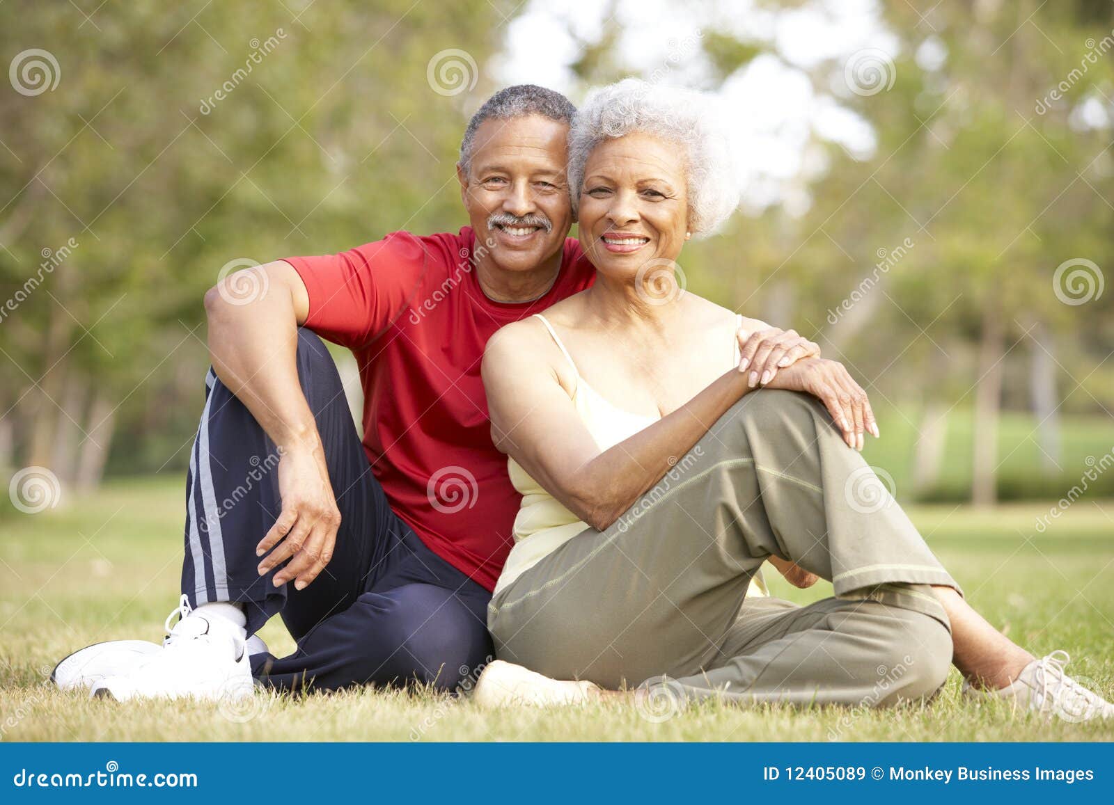 senior couple resting after exercise