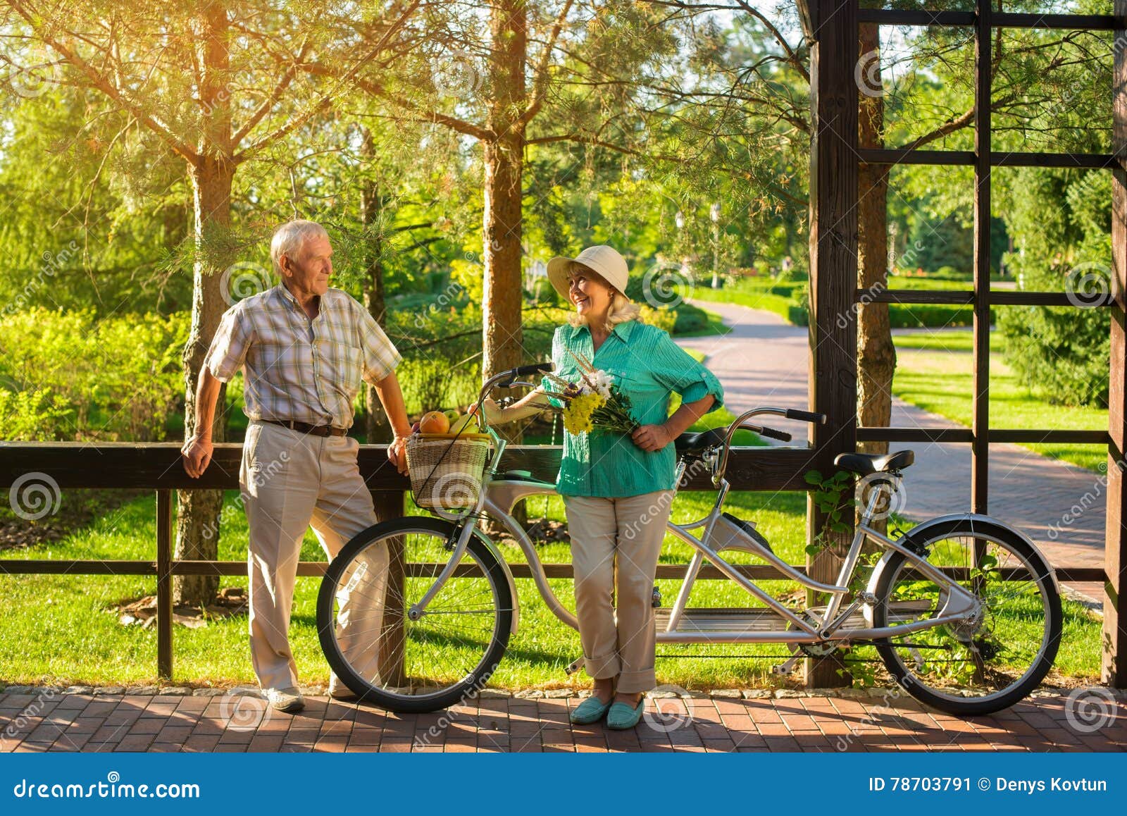 Seniors Couple Together Riding Tandem Bike Outdoors Stock Illustration -  Download Image Now - iStock