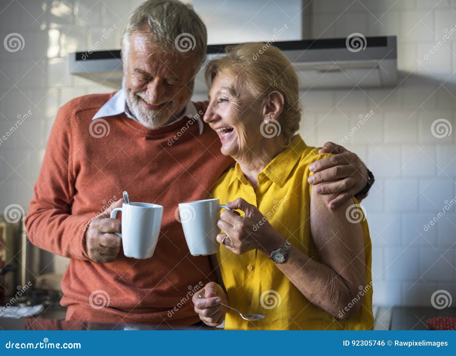Senior Drink Tea Coffee Kitchen Happiness Stock Photo Image of