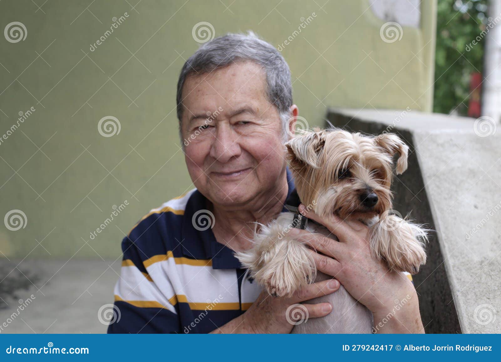 Senior Ethnic Man Holding His Lap Dog Stock Image Image of american