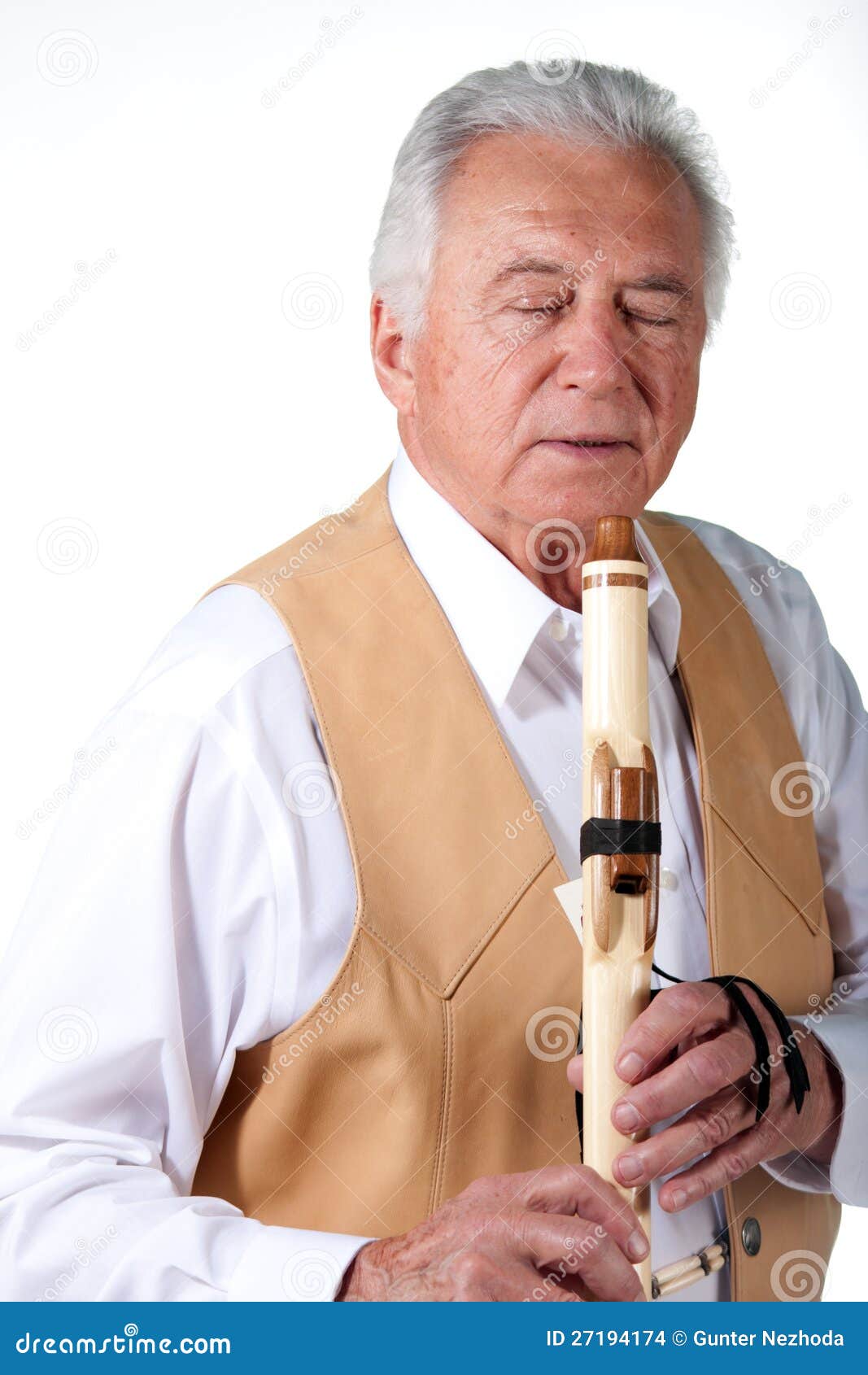 Senior with flute stock photo. Image of head, human, instrument 27194174