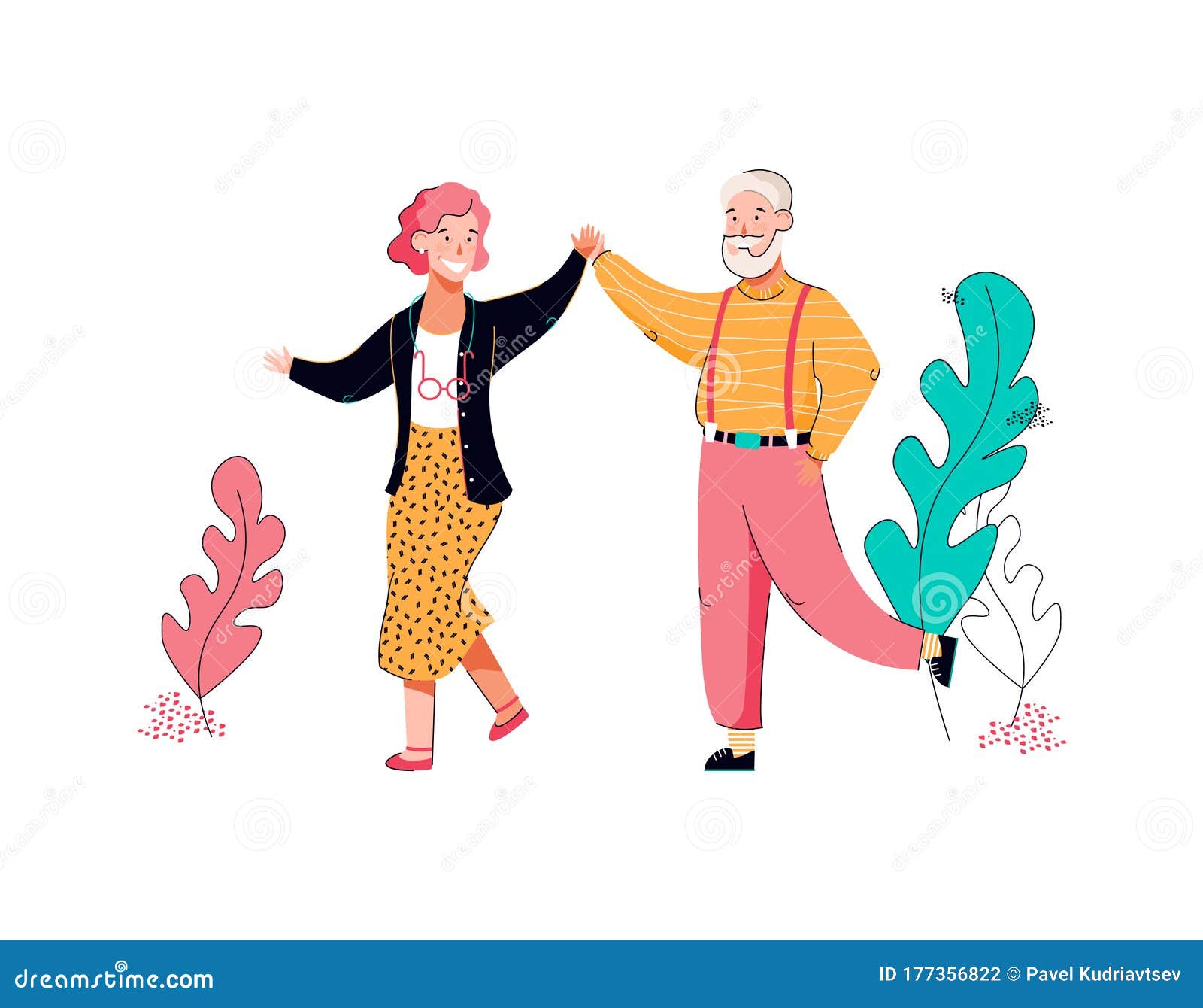 Senior Grandmother and Grandfather Dancing Cartoon Vector Illustration ...