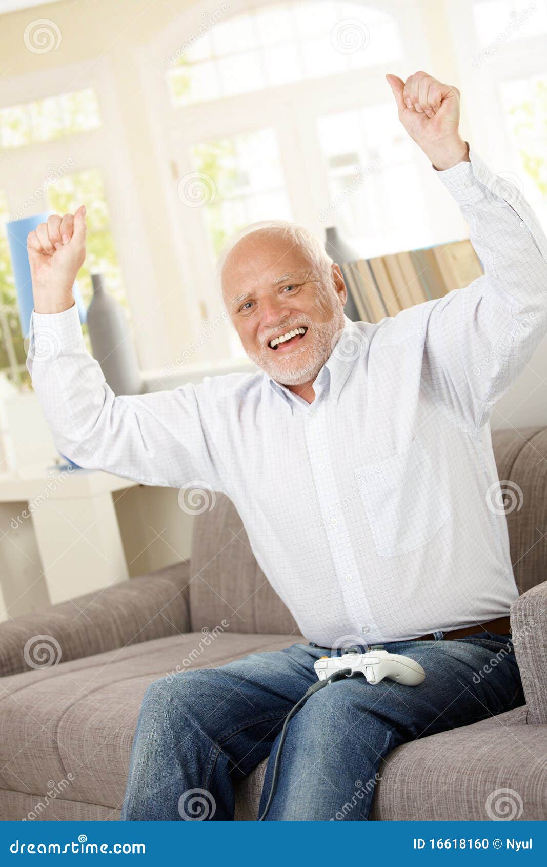 Senior Happy Winning Computer Game Stock Photo - Image of hair