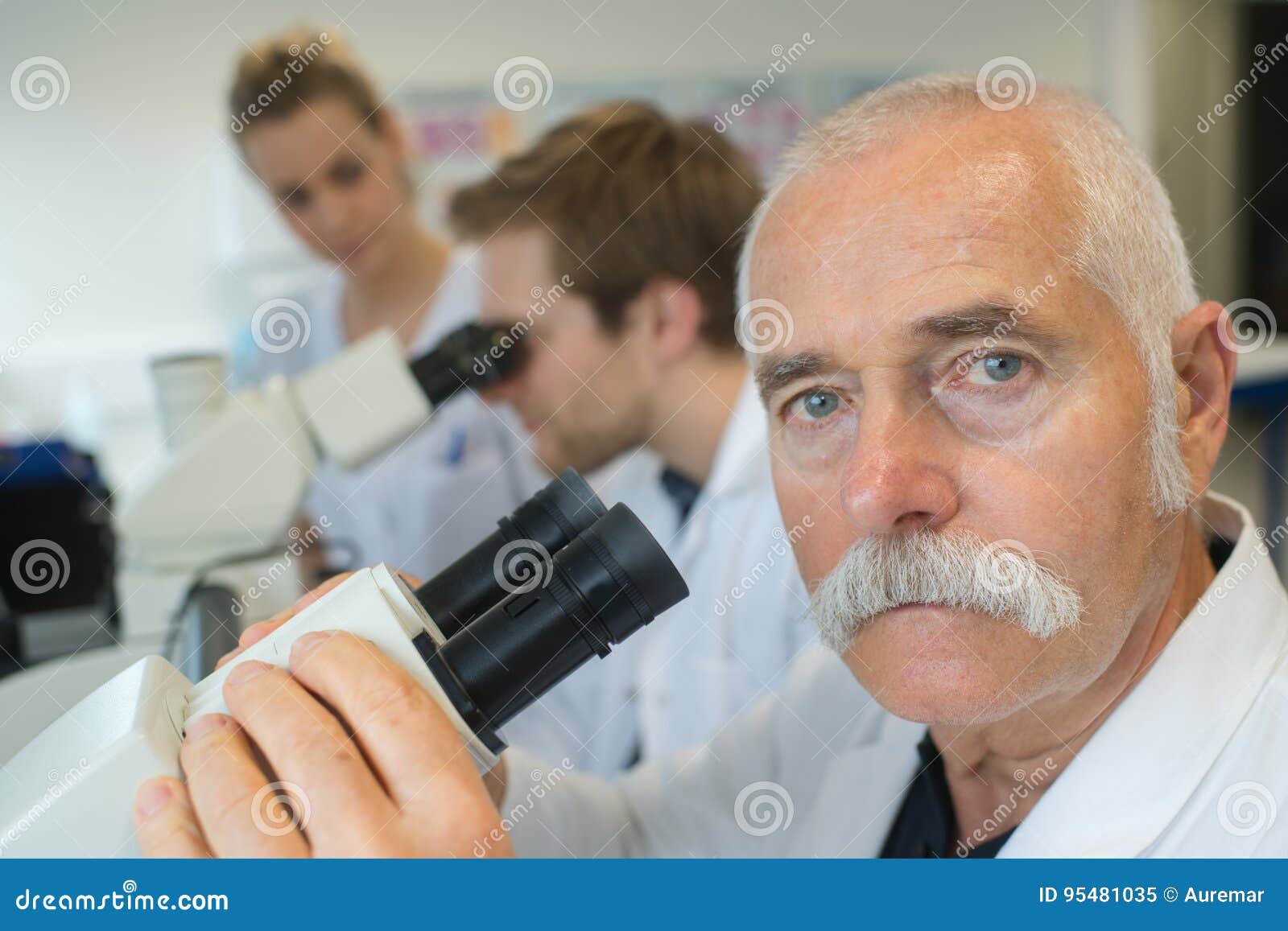 Senior Head Scientist Microscoping in Life Science Research Laboratory Stock Image Image of