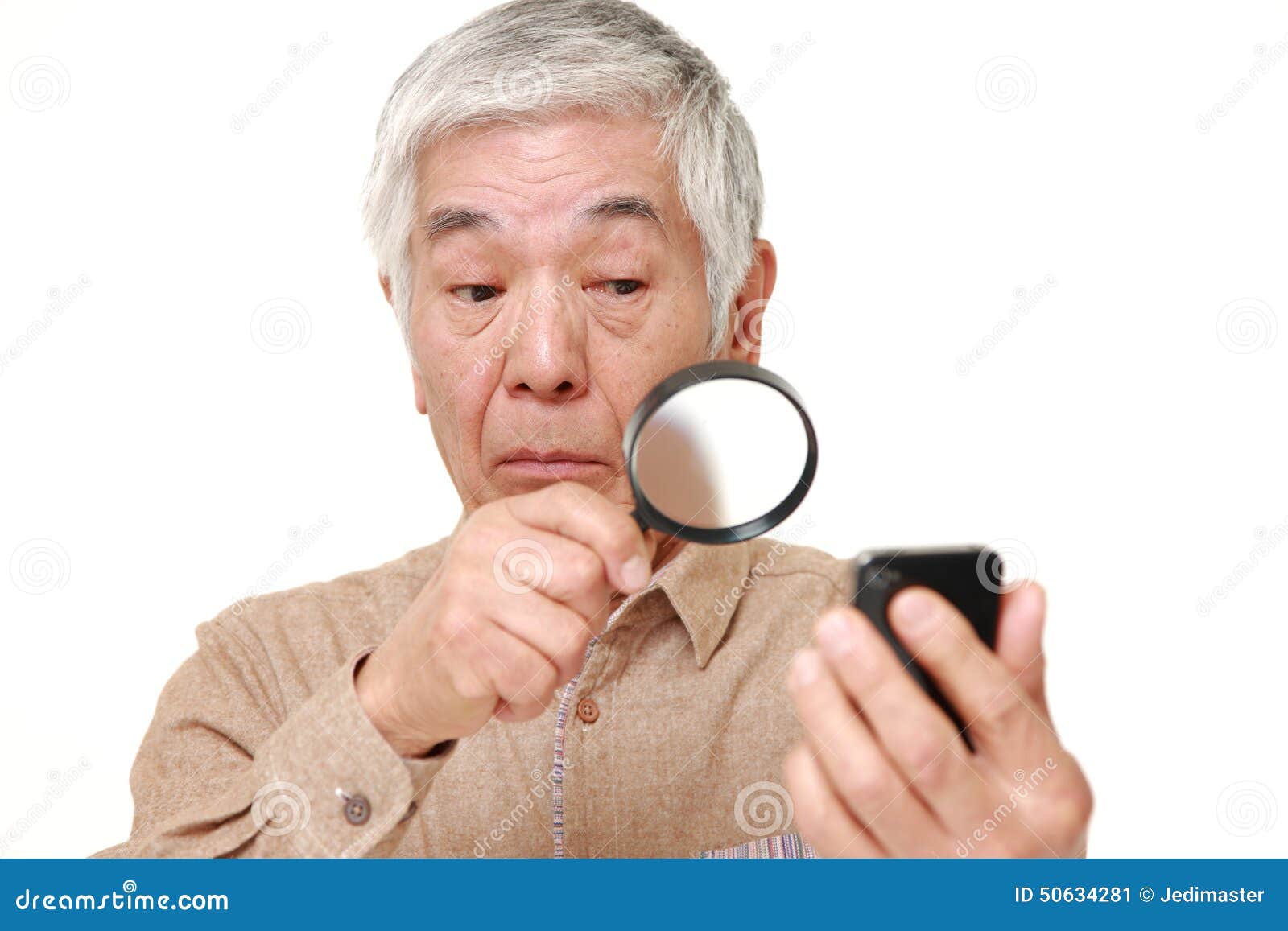 senior japanese man with presbyopia