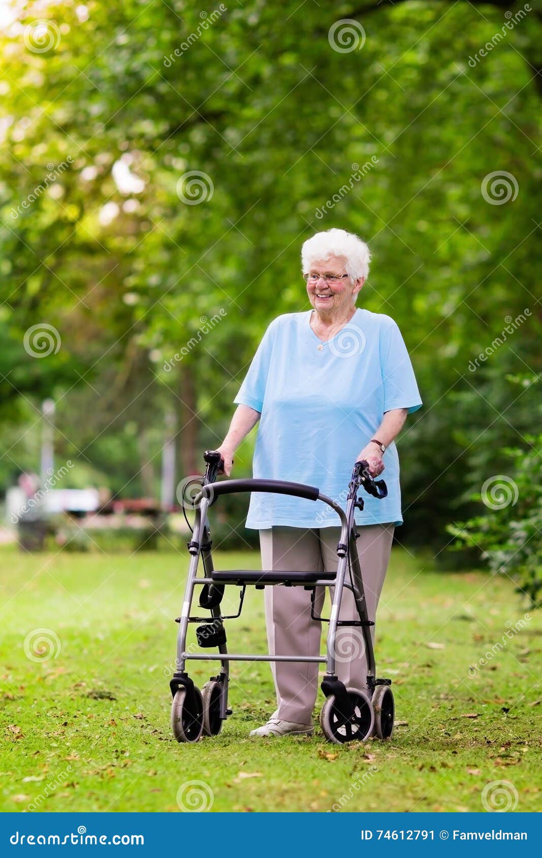 Senior lady with a walker stock image. Image of garden - 74612791