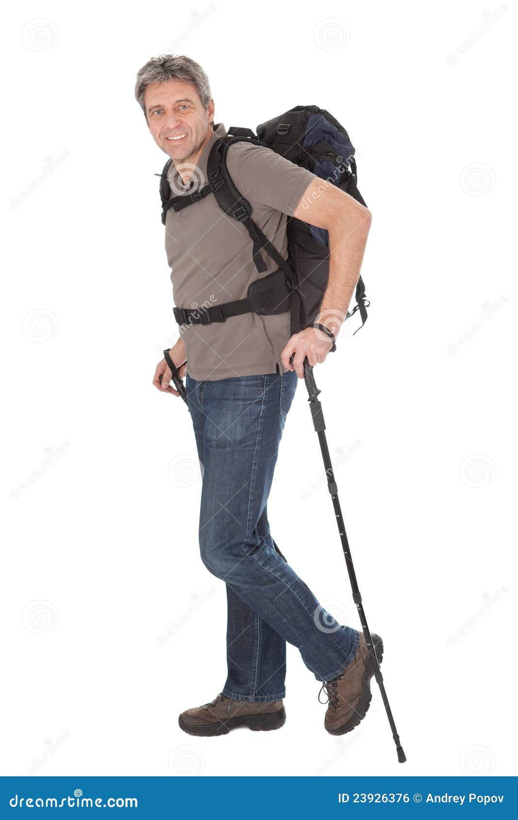 Senior Man with Backpack and Hiking Poles Stock Photo Image of