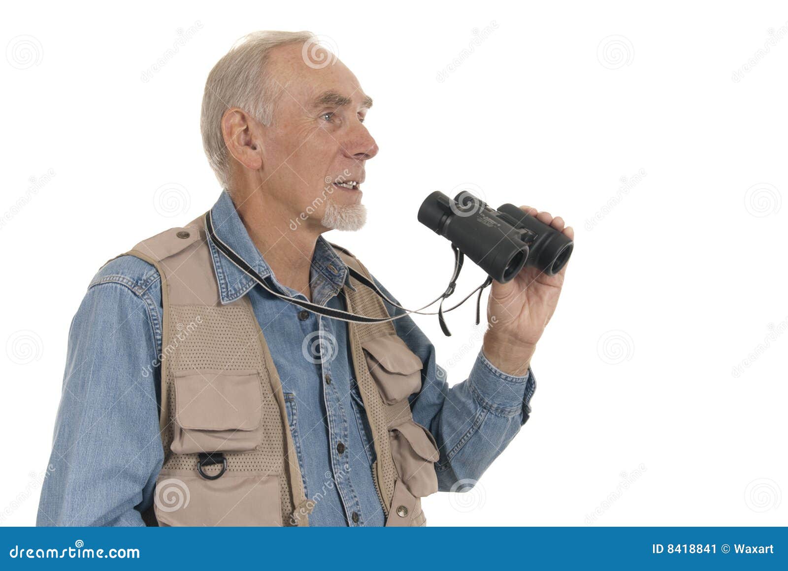 Senior man with binoculars stock image. Image of casual 8418841