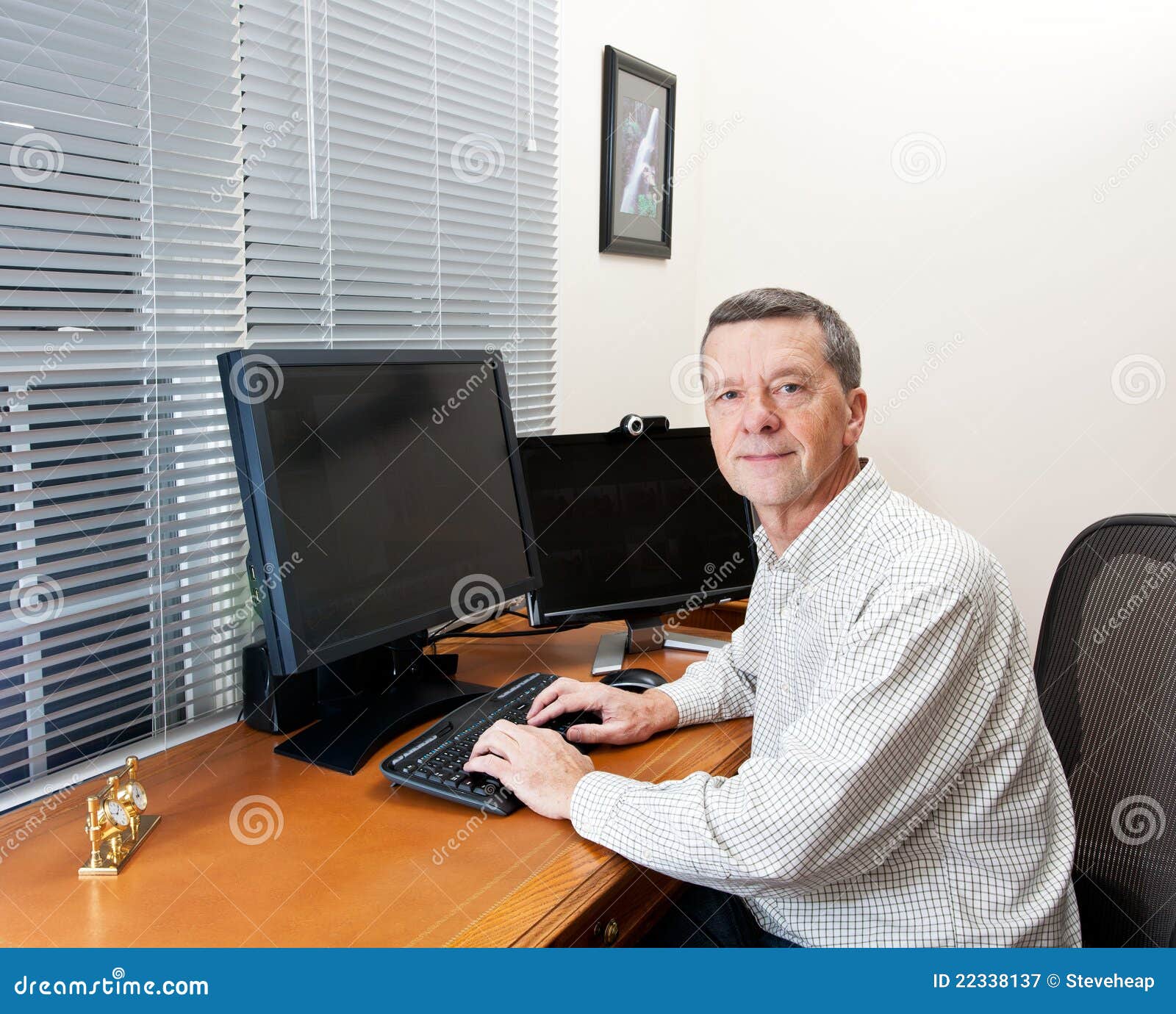 Senior Man At Computer Desk Stock Image Image Of Office