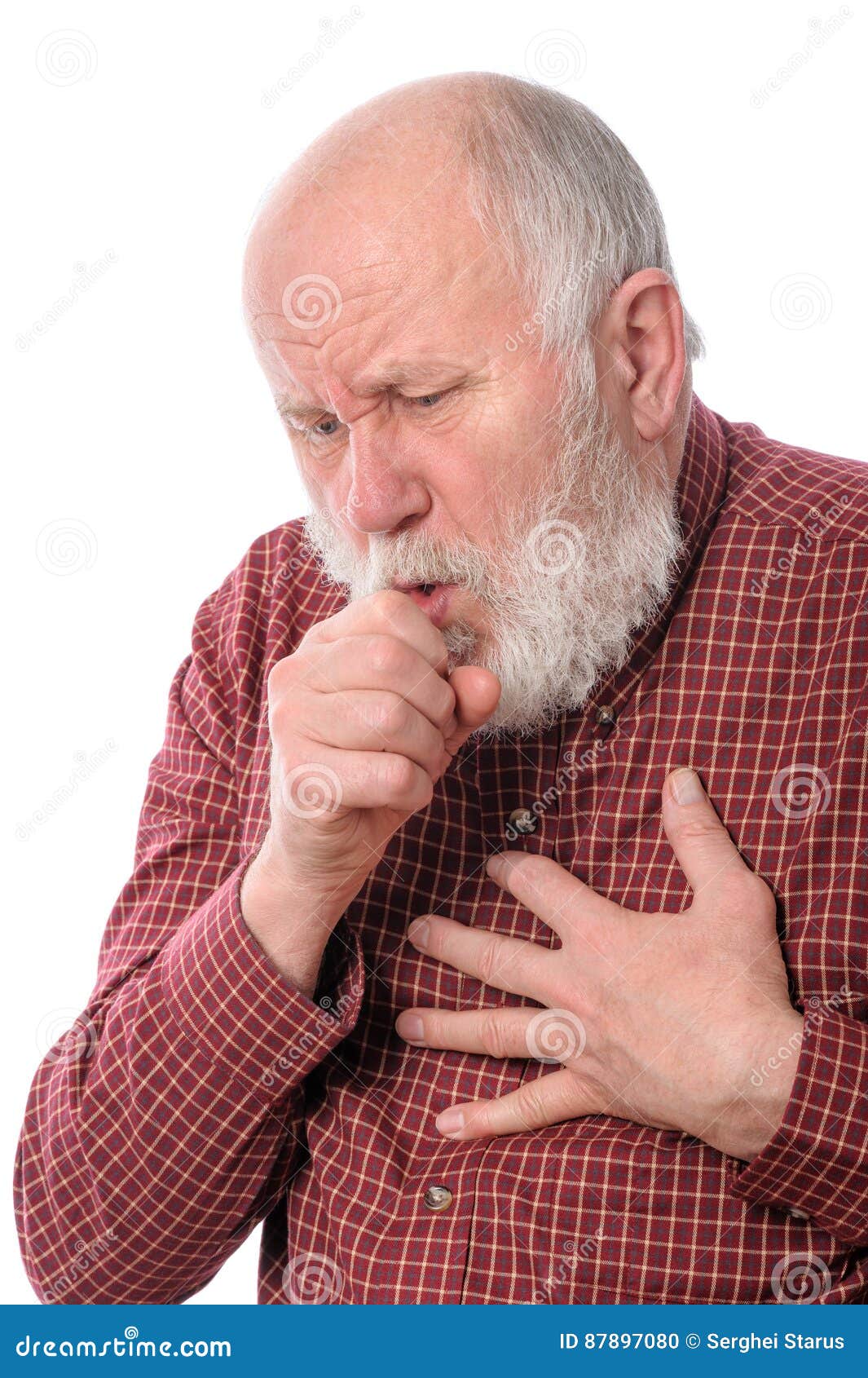 Senior Man Coughing, Isolated on White Stock Photo Image of aliment