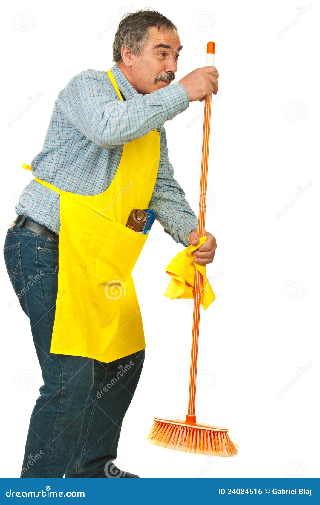 Senior Man Dancing With Broom Stock Photo Image 24084516