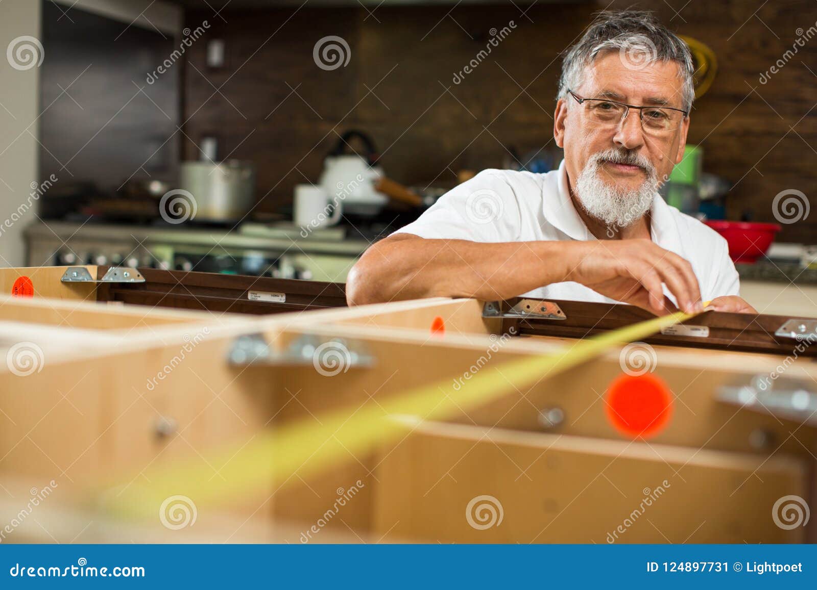 Senior Man Doing Putting Together Kitchen Stock Image Image