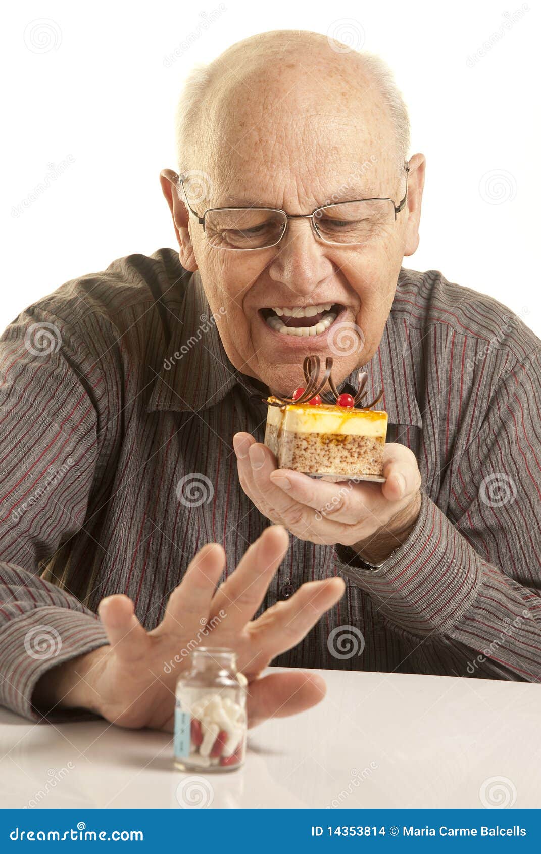 Senior man eating a cake stock photo. Image of person 14353814