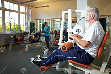 Senior Man Exercising in Gym Stock Image - Image of face, retiree: 17232359