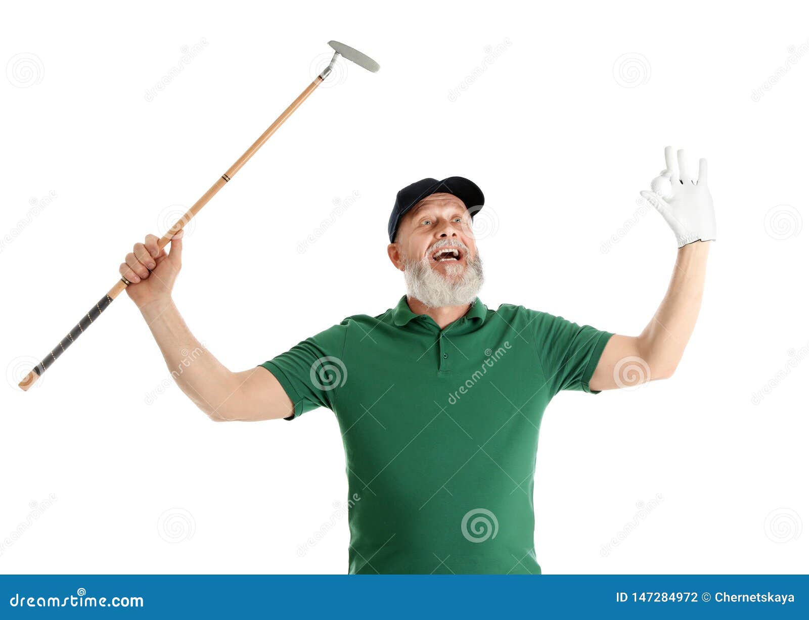 Senior Man with Golf Club on White Stock Photo - Image of caucasian