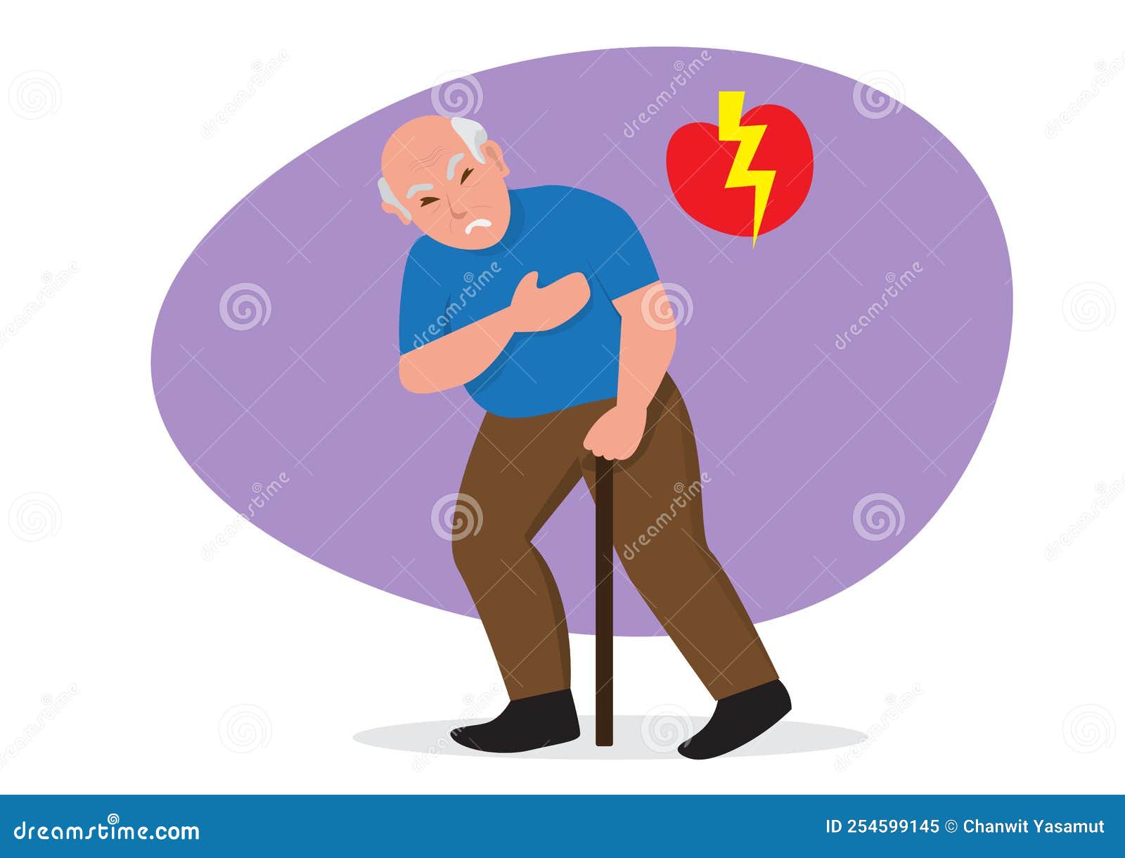Senior Man Having a Heart Attack Elderly People with Chest Pain Vector