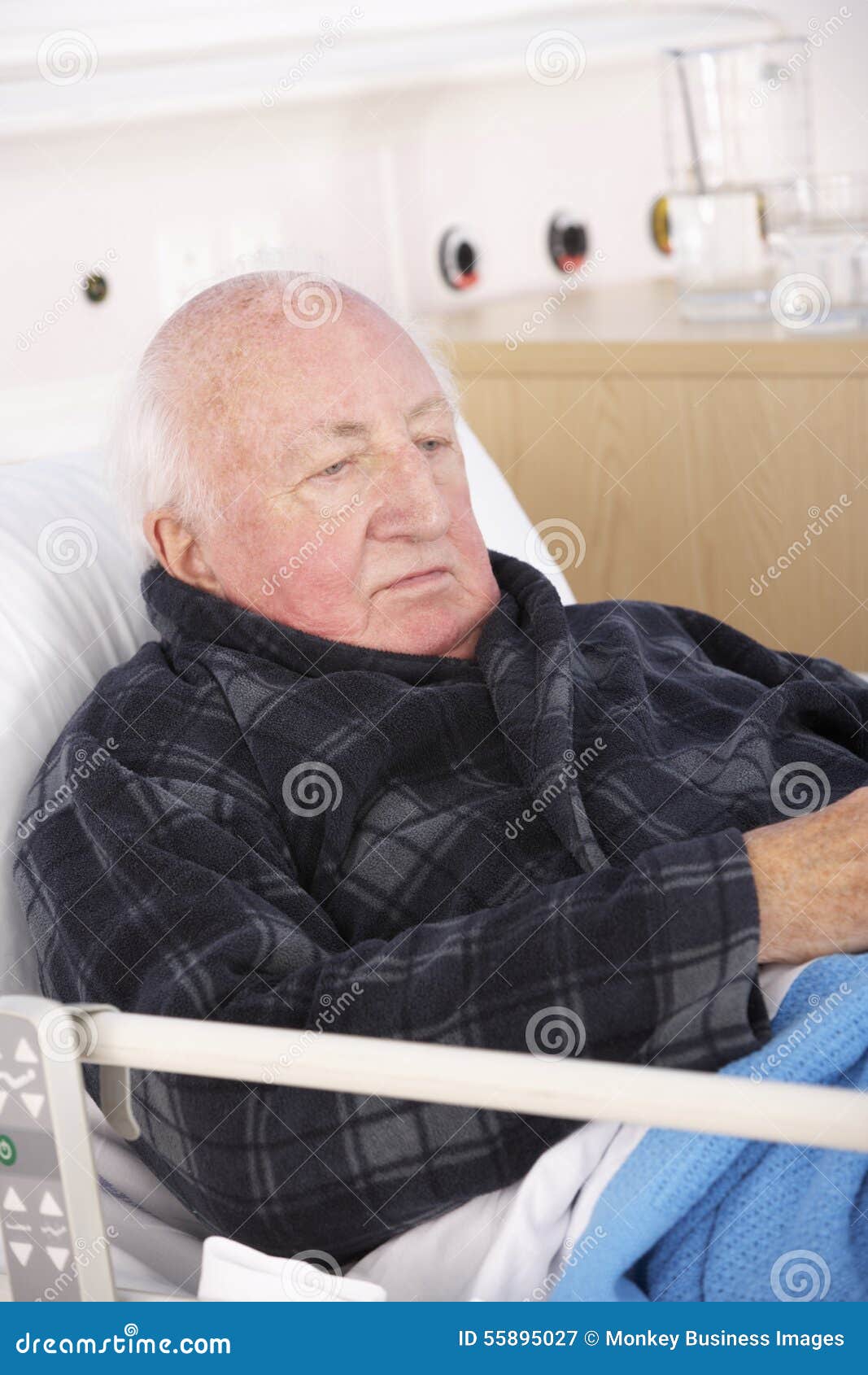 Senior man in hospital bed stock image. Image of lying 55895027