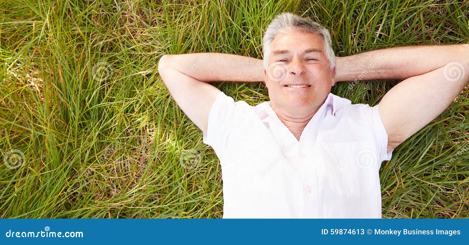 Senior Man Lying on Grass Relaxing Stock Image Image of grass