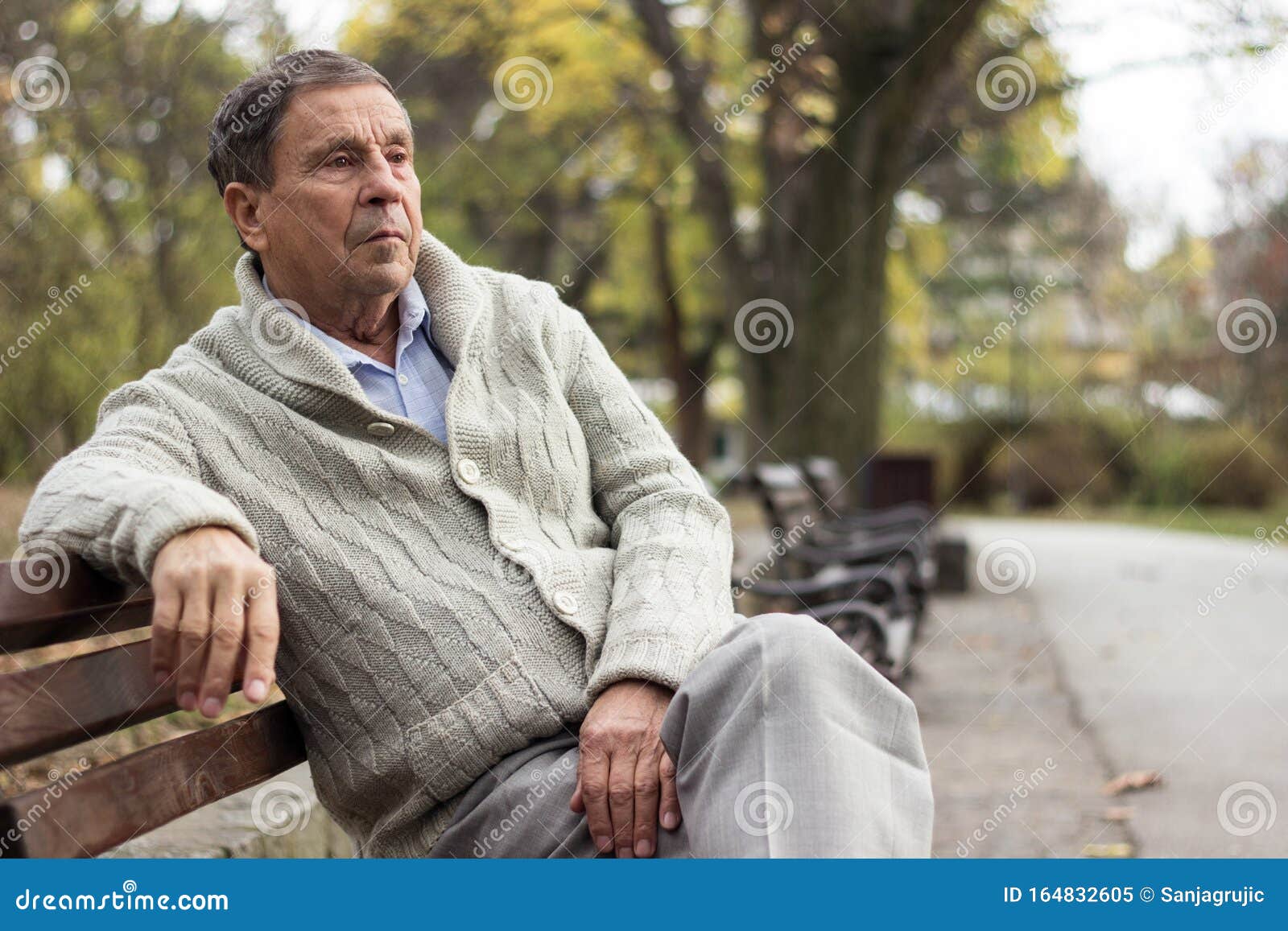 Senior Man Sitting on Bench in the Park Stock Image - Image of activity ...