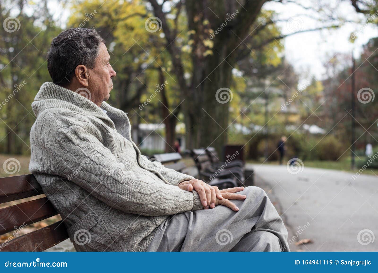 Senior Man Sitting on Bench in the Park Stock Image - Image of looking ...