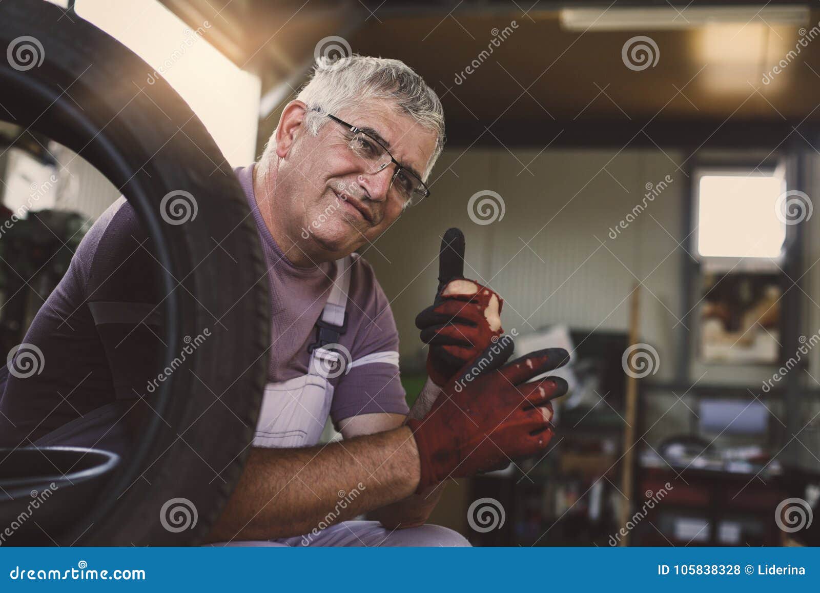 Senior Man Sitting after Hard Work and Showing Stock Photo - Image of