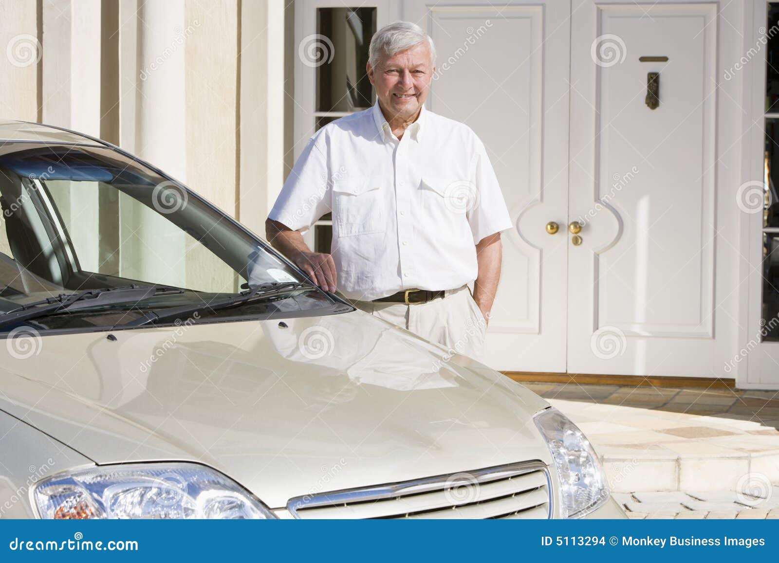 Senior Man Standing Next To New Car Stock Photo Image of front
