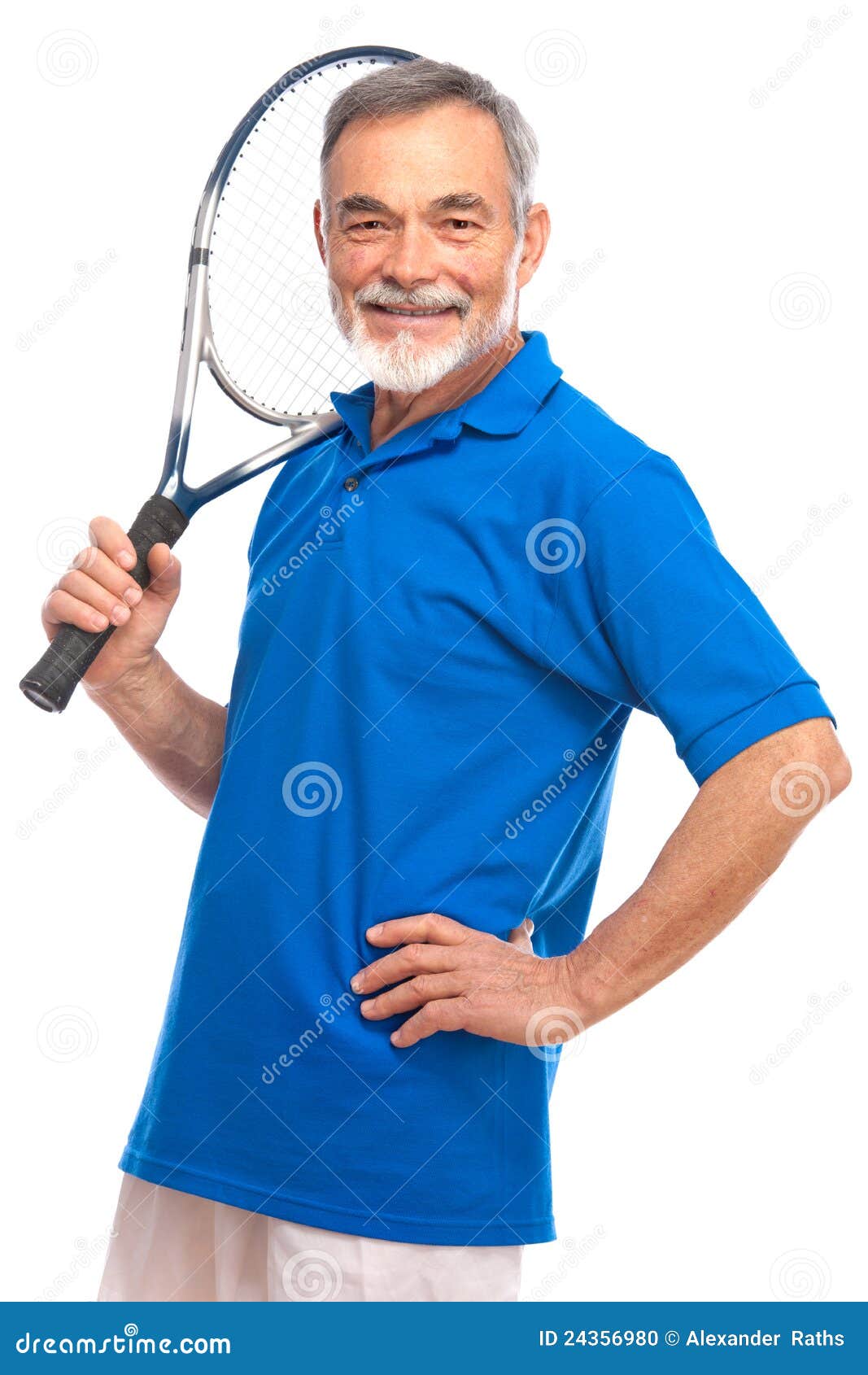 Senior Man with a Tennis Racket Stock Photo Image of play, hair 24356980