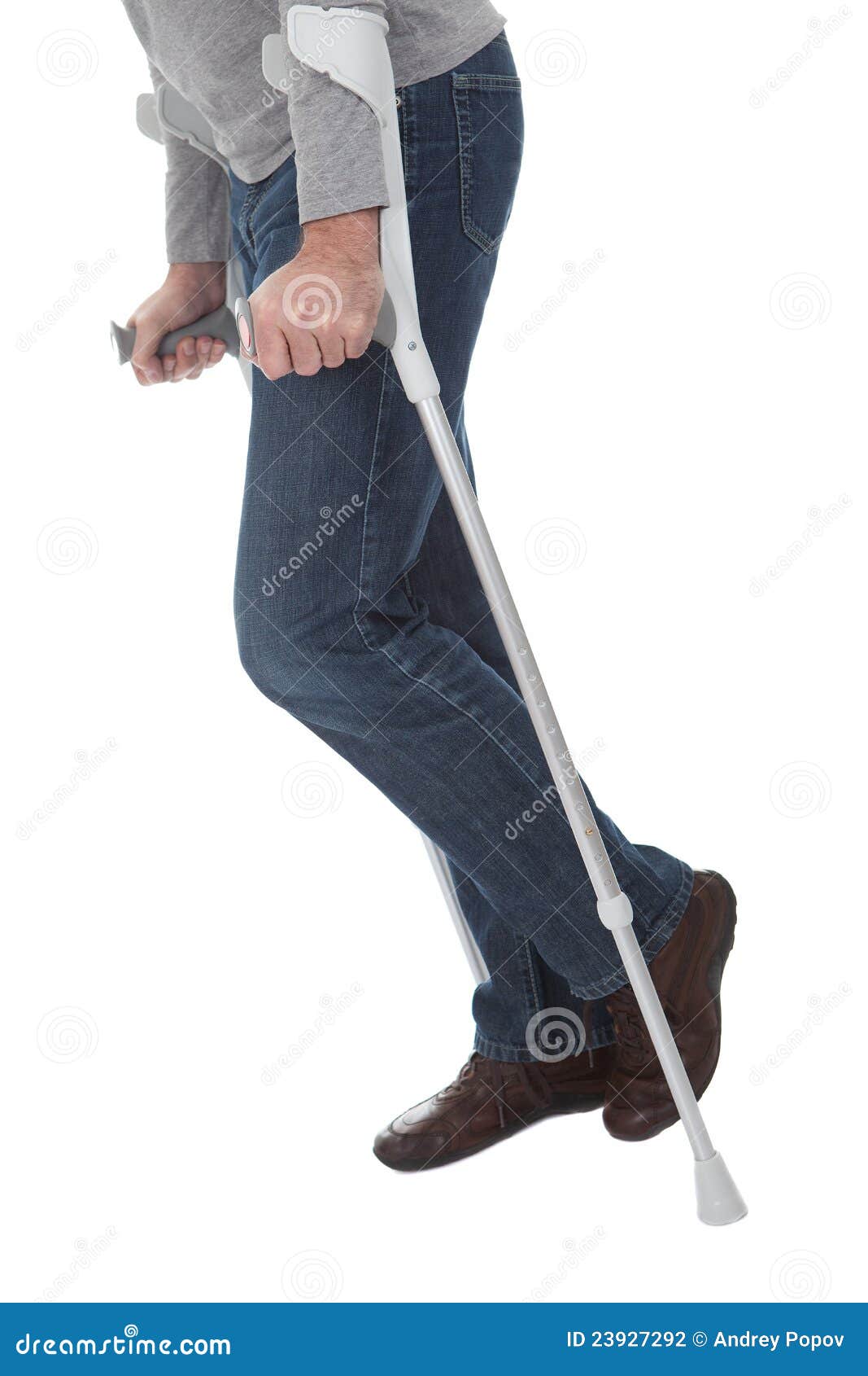 Senior Man Walking Using Crutches Stock Photo Image of crutch, casual