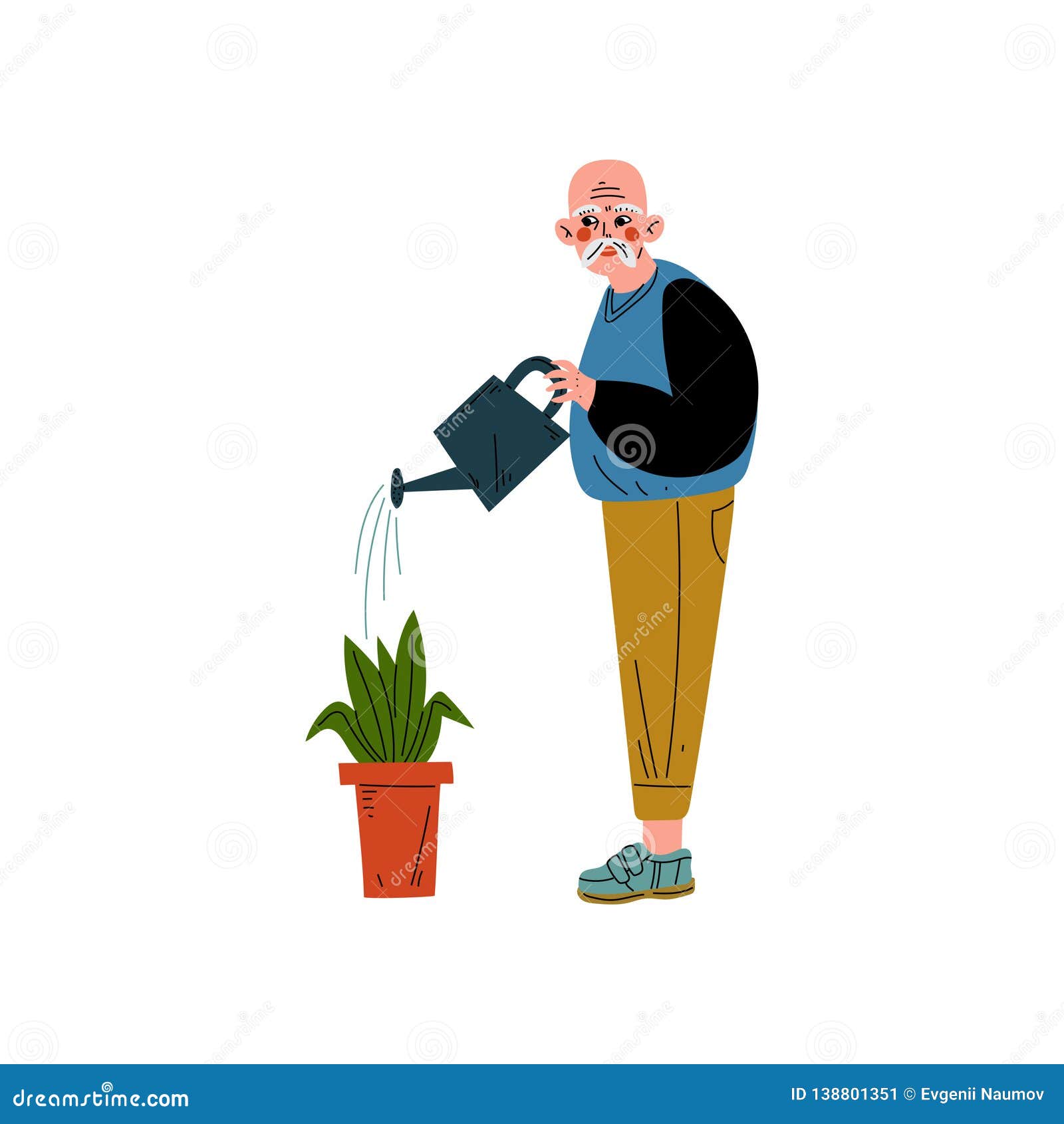 Senior Man Watering Flower with Can, Elderly Man daily Activity Vector ...