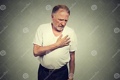 Senior Mature Man Suffering from Bad Pain in His Chest Heart Attack ...