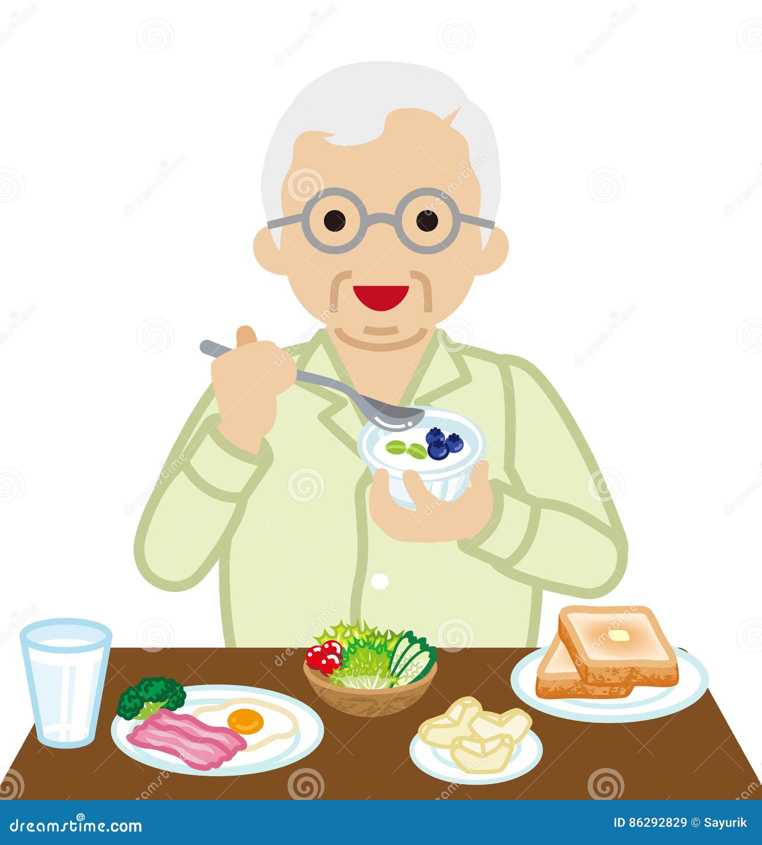 Senior Men Eating Breakfast Stock Vector - Illustration of lettuce, clip:  86292829, image size:1524x1690