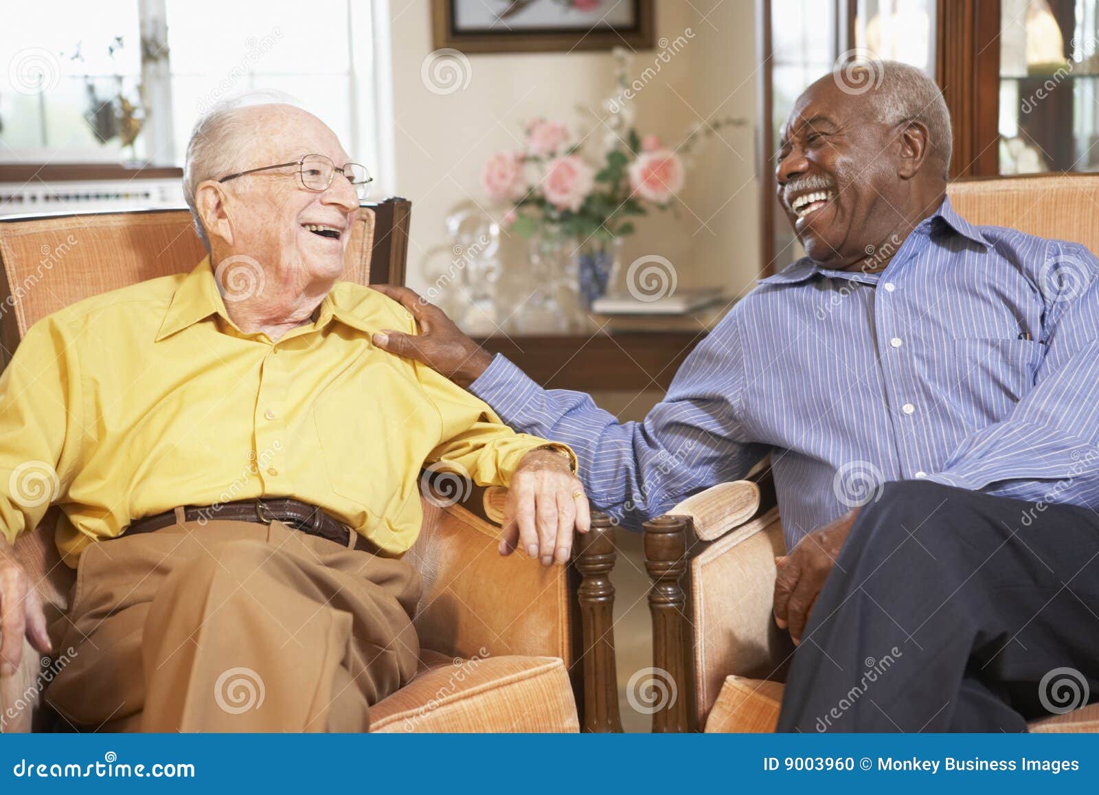 senior men relaxing in armchairs