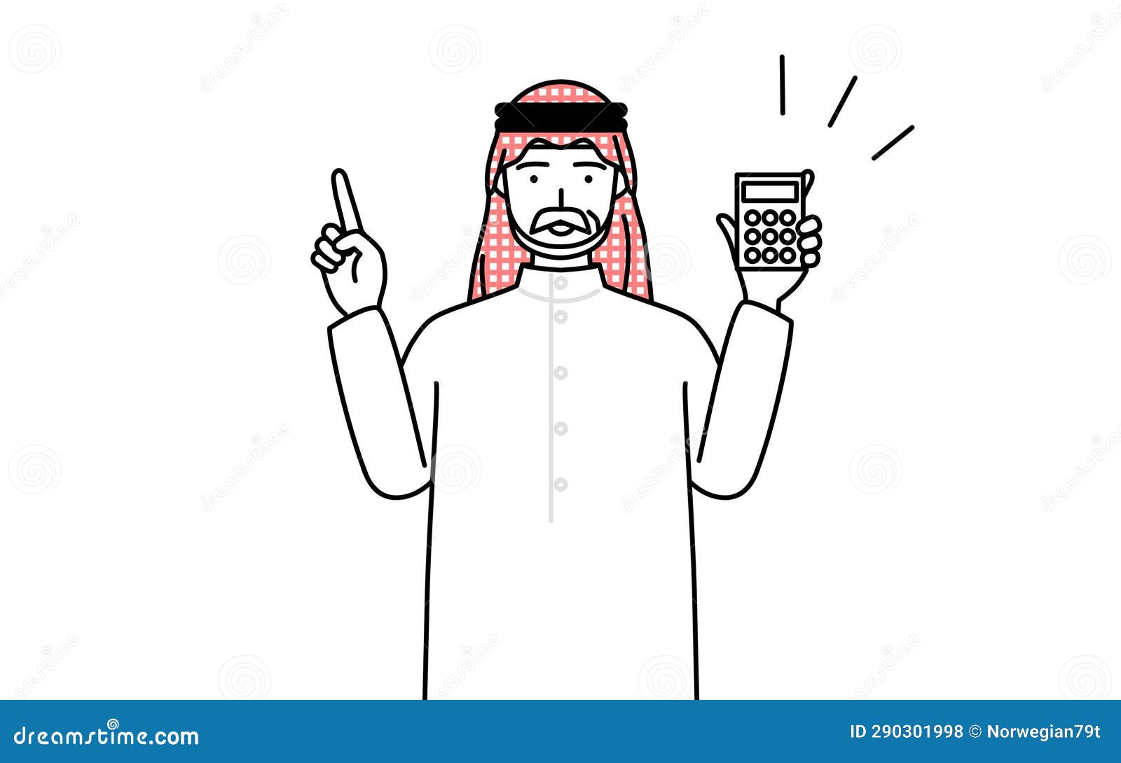 senior muslim man holding a calculator and pointing