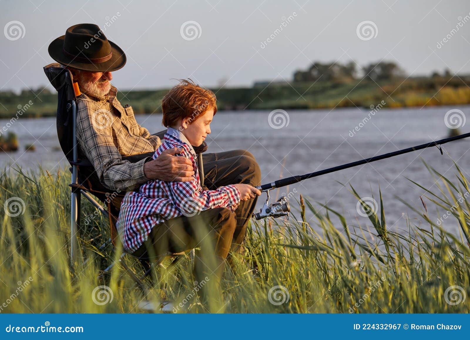 Senior Nice Man and Little Boy Together at the Pond. Little Boy with  Fishing Rod Stock Image - Image of impressed, family: 224332967