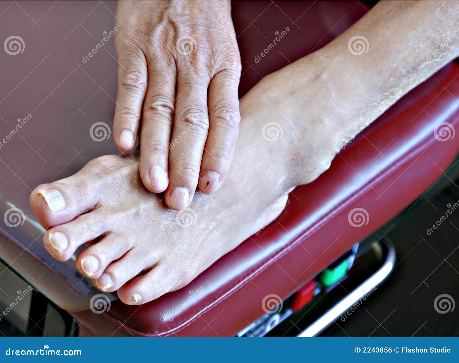 senior patient foot on bench