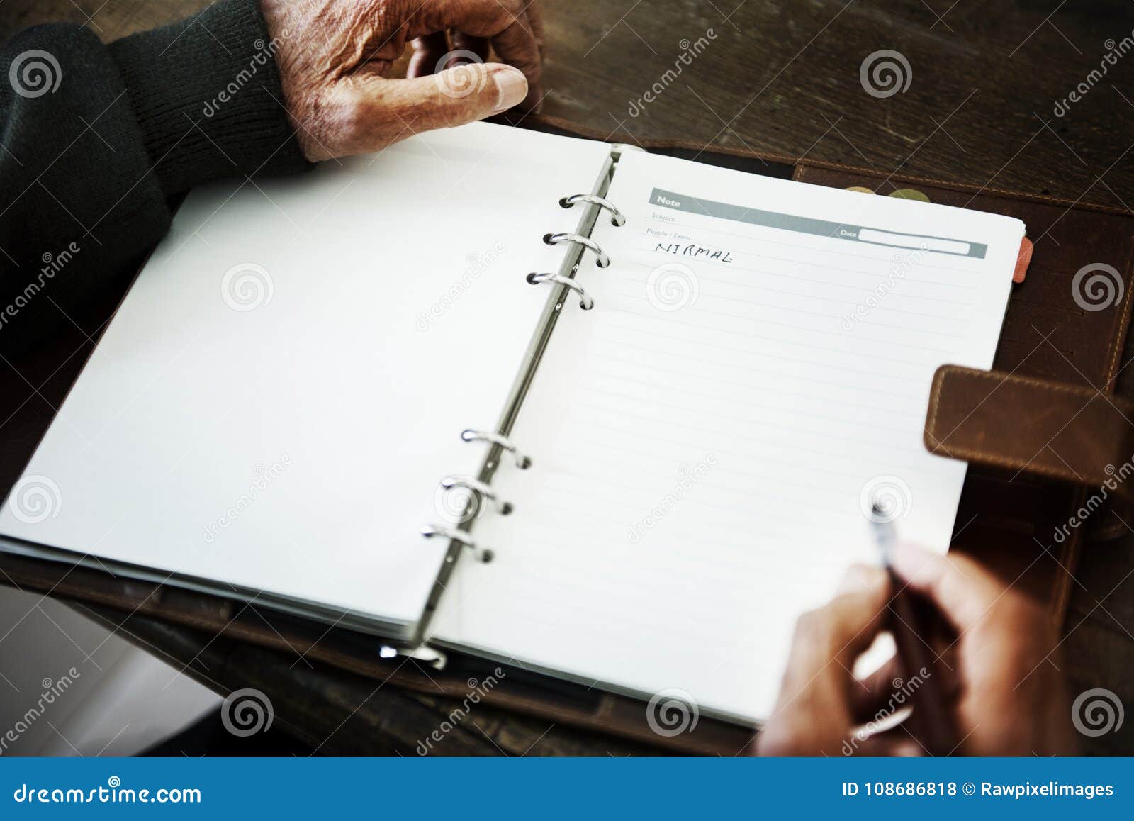 senior person`s hand writing a journal