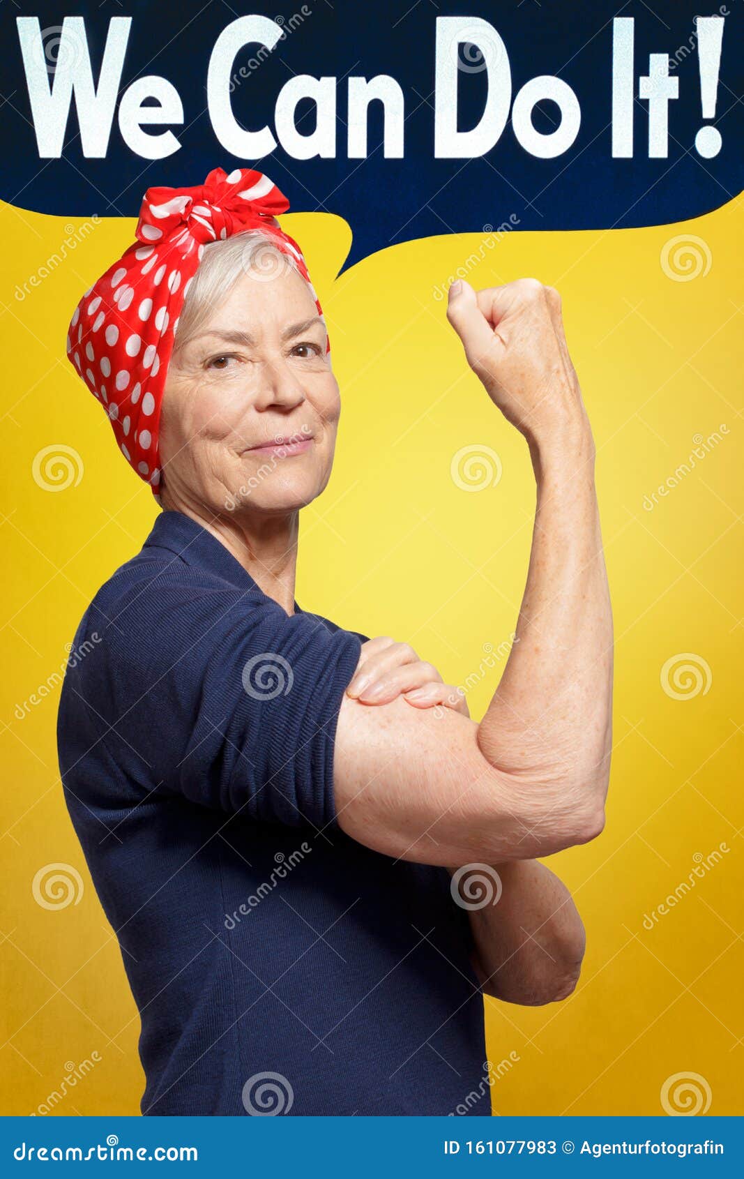 Senior Rosie Riveter we Can Do it Text Stock Image - Image of muscles,  independent: 161077983