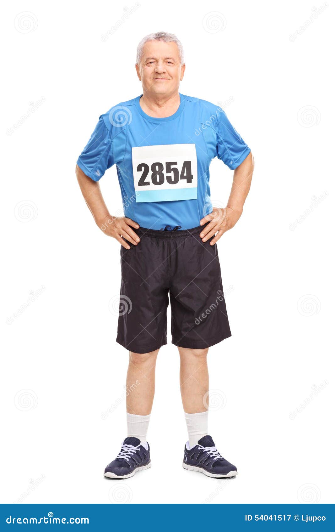 Senior in Sportswear with a Race Number on His Chest Stock Image