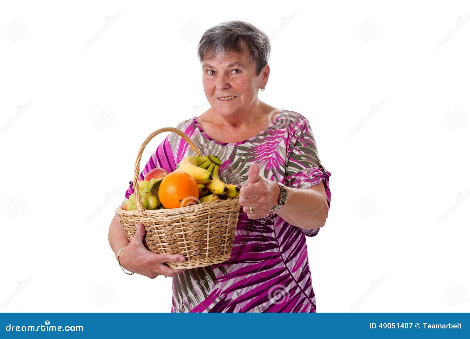 Senior Woman with Basket of Fruit Stock Image Image of nourishment