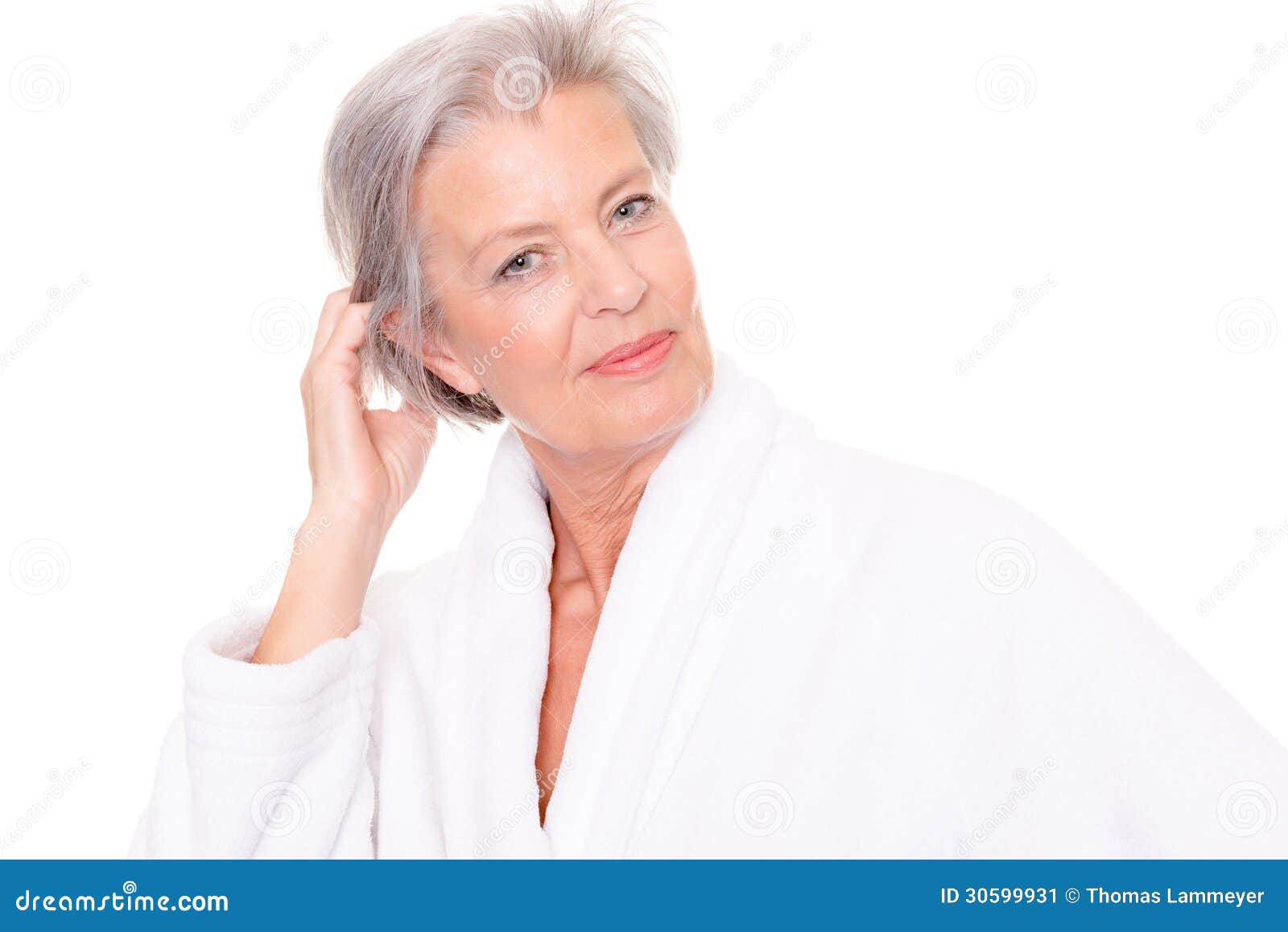 Senior woman with bathrobe stock image. Image of care 30599931