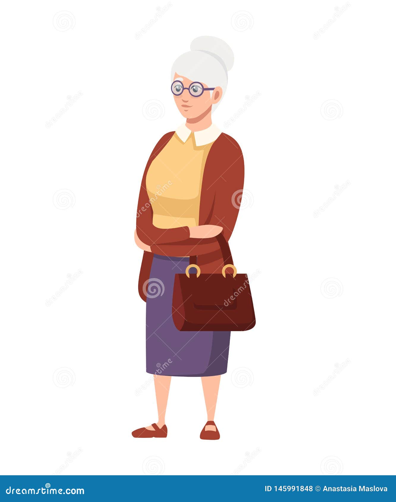 Old Women With Bag And Glasses. 