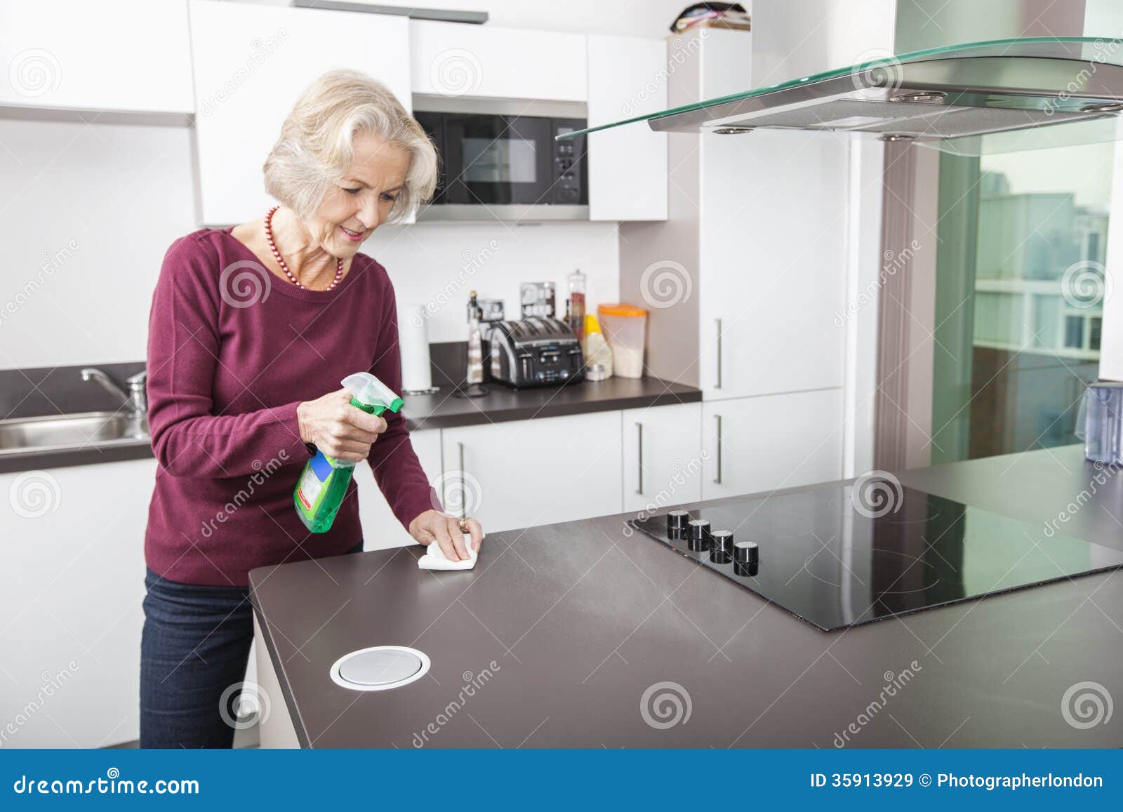 Senior Woman Cleaning Kitchen Counter Stock Image Image of household, chores 35913929