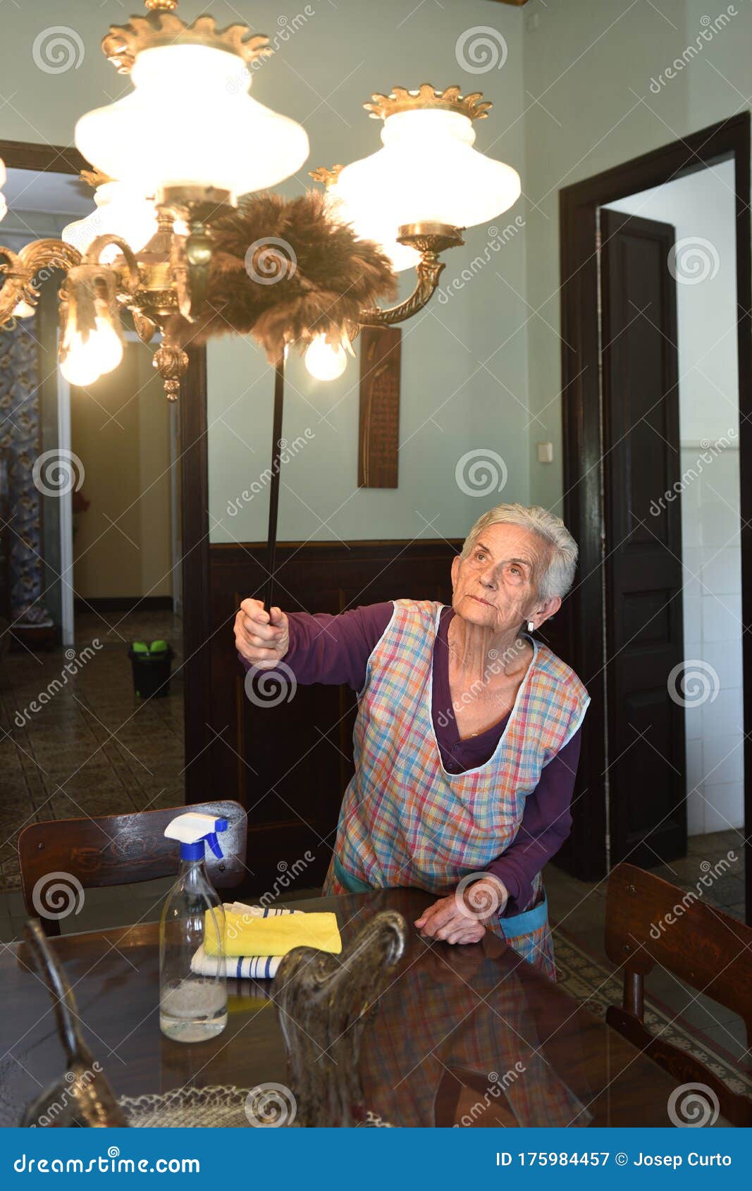 Senior Woman Dusting the House Stock Image Image of living, happiness