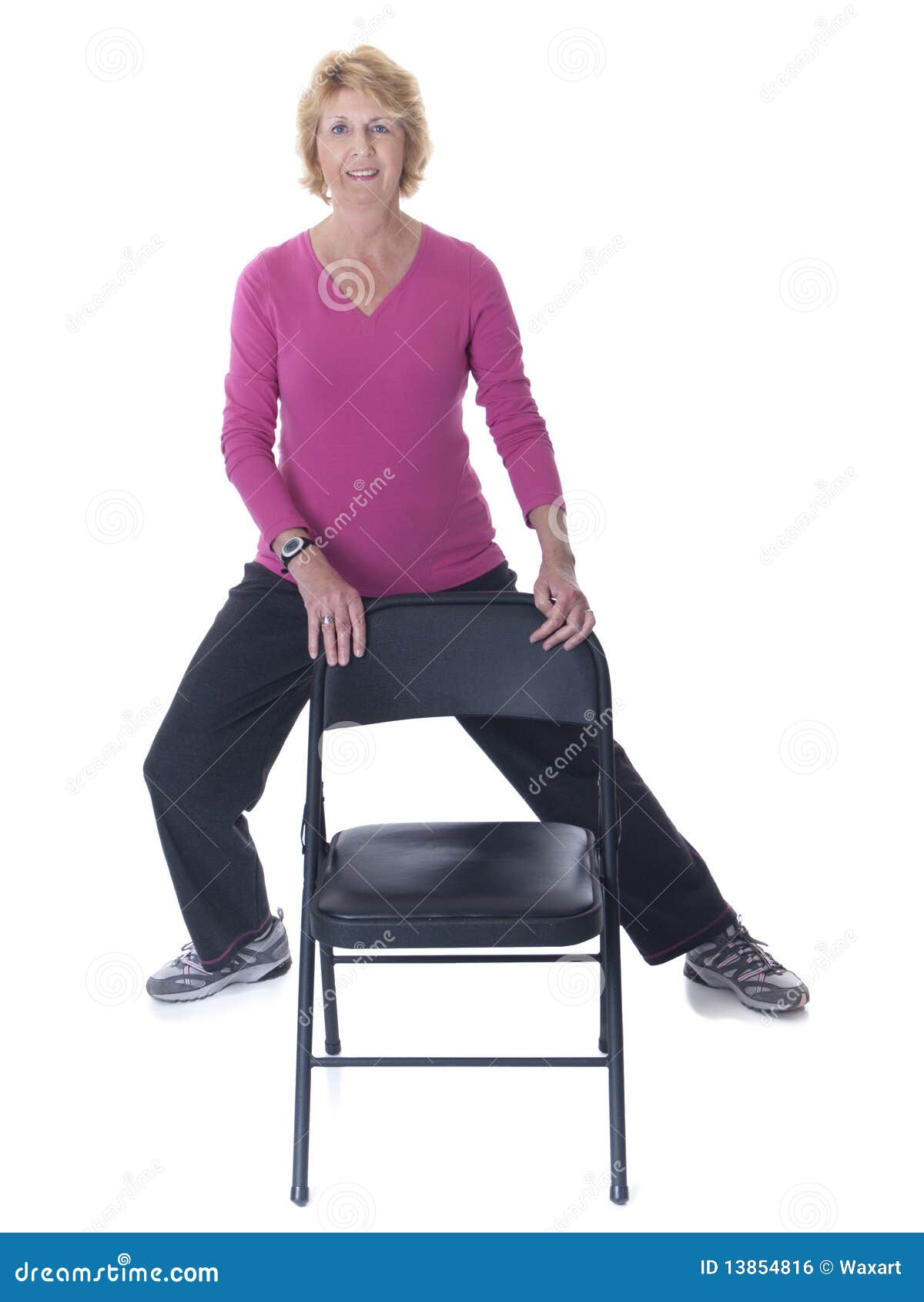 senior woman exercising with chair